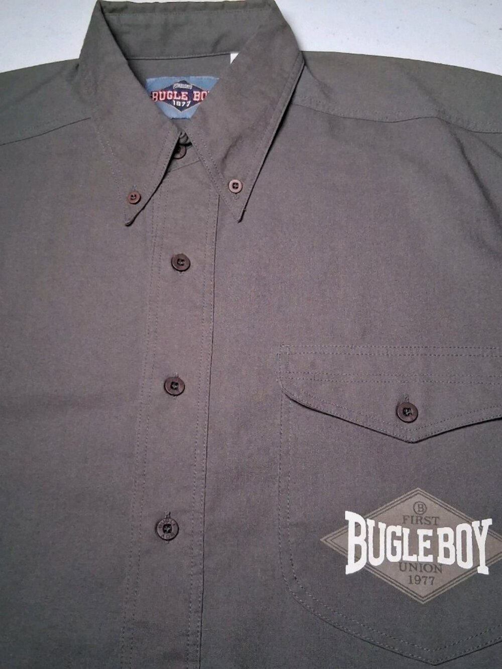 Vintage 1990s Bugle Boy Shirt Small Gray Button Down Collared Retro Grunge - Picture 2 of 12